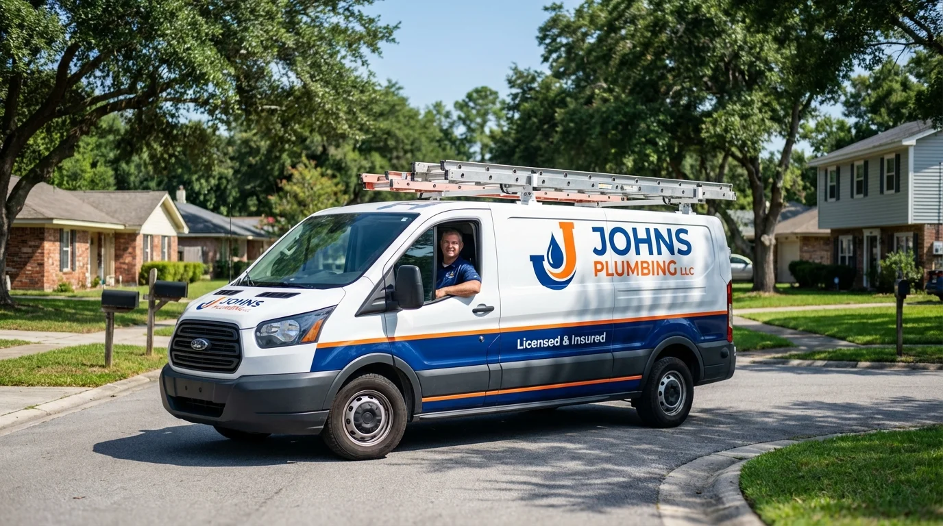 Johns Plumbing LLC service van in Hollis, NH