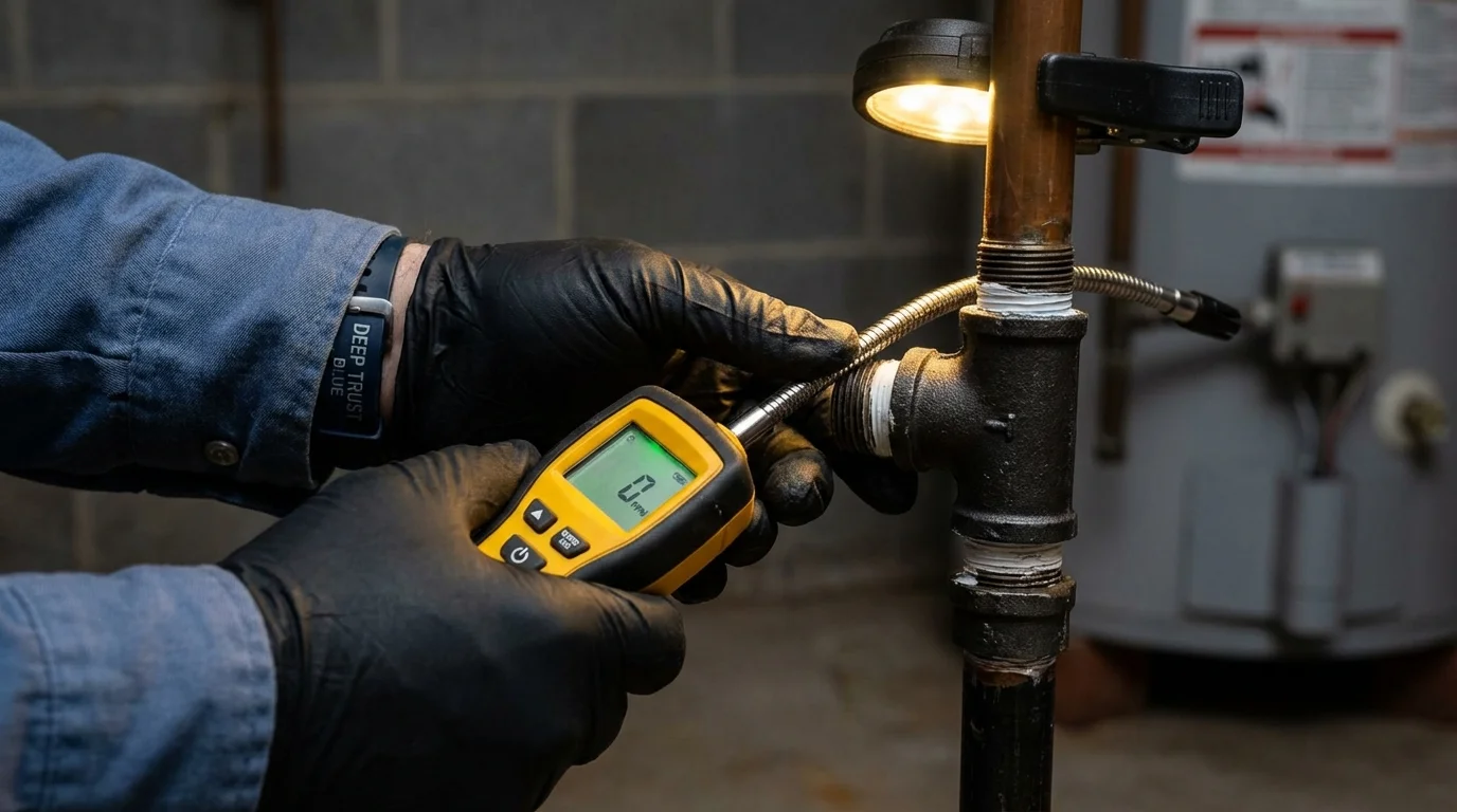 Gas leak detection with electronic sniffer by Johns Plumbing LLC in Hollis