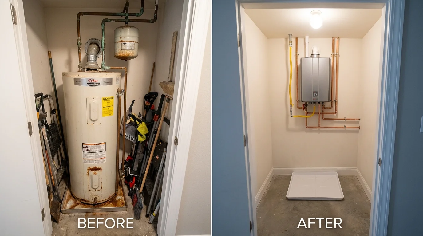 Tank water heater versus wall-mounted tankless unit comparison for Hollis, NH homeowners